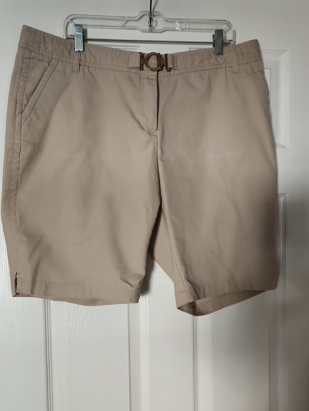 Charter Club Khaki Bermuda Shorts with Gold Buckle